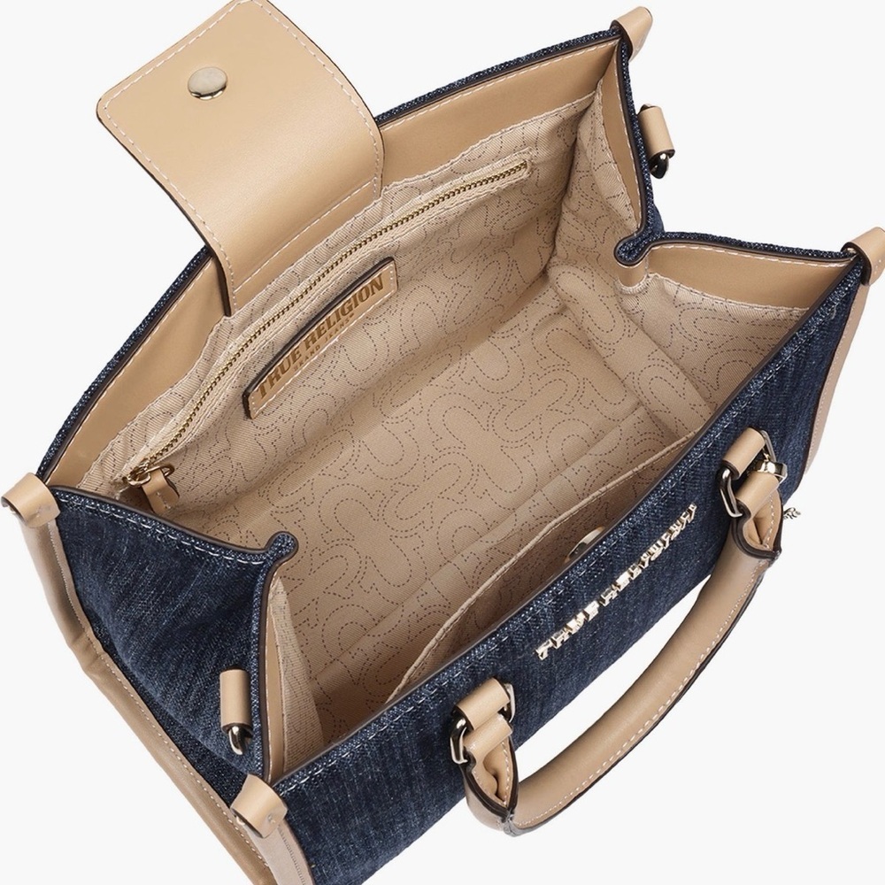 True Religion Denim Tote with Tan Trim and Strap - Picture 3 of 11